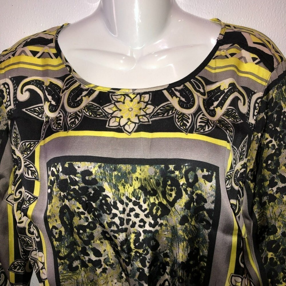 Multiples Medium Black Yellow Print Elastic Waist 3/4 Sleeve Blouse Top Size M - Picture 4 of 10